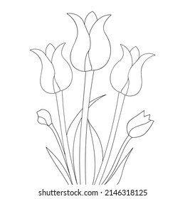wildflower continuous beautiful black ink pencil line drawn on isolated flower coloring page