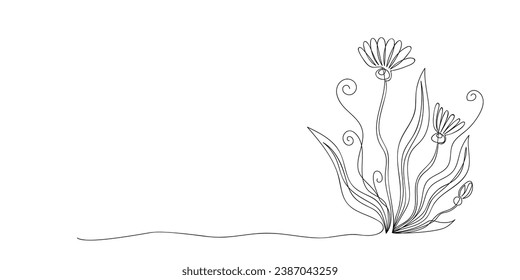Wildblume gezeichnet von einer Linie. Skizze. Kontinuierliche Zeichnung abstrakter botanischer Kunst. Kreative Vektorgrafik.