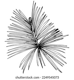 Wildflower fir-needle tree pattern in a one line style. Outline of the plant: Black and white engraved ink art needle. Sketch wild flower for background, texture, wrapper pattern, frame or border.