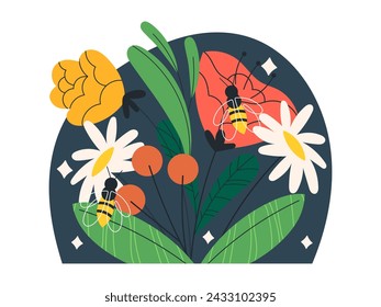 wildflower and floral nature botanical illustration vector simple modern sticker