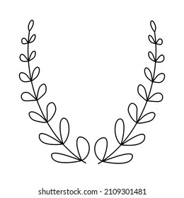 Wildflower floral outline logo. Wreath with space for text. Boho emblem. Bohemian style. Elegant minimal badge for company branding. Customizable linear logotype. Isolated vector stock illustration