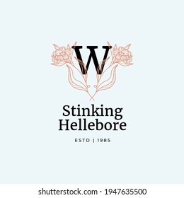 Señales de vectores de flores silvestres o Plantillas de logotipos. Ilustración floral retro con tipografía clásica. Logo Femenino. Plantilla moderna de logotipo para florista, fotógrafo, blogger de moda, estudio de diseño.