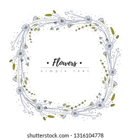 Wildflower frame. Floral design template. Doodle flower