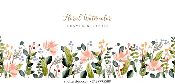 wildflower garden watercolor seamless border