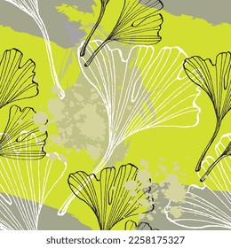 Wildflower Ginkgo flower pattern in a one line style. Outline of the plant: Black and white engraved ink art Ginkgo biloba. Sketch wild flower for background, texture, wrapper pattern, frame or border