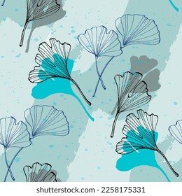 Wildflower Ginkgo flower pattern in a one line style. Outline of the plant: Black and white engraved ink art Ginkgo biloba. Sketch wild flower for background, texture, wrapper pattern, frame or border