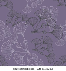 Wildflower Ginkgo flower pattern in a one line style. Outline of the plant: Black and white engraved ink art Ginkgo biloba. Sketch wild flower for background, texture, wrapper pattern, frame or border