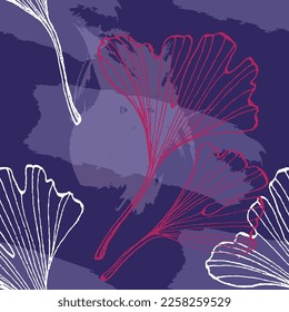 Wildflower Ginkgo flower pattern in a one line style. Outline of the plant: Black and white engraved ink art Ginkgo biloba. Sketch wild flower for background, texture, wrapper pattern, frame or border