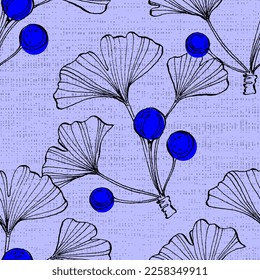 Wildflower Ginkgo flower pattern in a one line style. Outline of the plant: Black and white engraved ink art Ginkgo biloba. Sketch wild flower for background, texture, wrapper pattern, frame or border