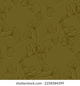 Wildflower Ginkgo flower pattern in a one line style. Outline of the plant: Black and white engraved ink art Ginkgo biloba. Sketch wild flower for background, texture, wrapper pattern, frame or border