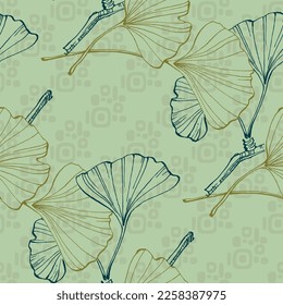 Wildflower Ginkgo flower pattern in a one line style. Outline of the plant: Black and white engraved ink art Ginkgo biloba. Sketch wild flower for background, texture, wrapper pattern, frame or border