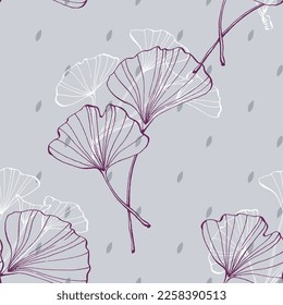 Wildflower Ginkgo flower pattern in a one line style. Outline of the plant: Black and white engraved ink art Ginkgo biloba. Sketch wild flower for background, texture, wrapper pattern, frame or border