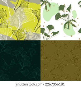 Wildflower Ginkgo flower pattern in a one line style. Outline of the plant: Black and white engraved ink art Ginkgo biloba. Sketch wild flower for background, texture, wrapper pattern, frame or border