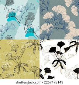 Wildflower Ginkgo flower pattern in a one line style. Outline of the plant: Black and white engraved ink art Ginkgo biloba. Sketch wild flower for background, texture, wrapper pattern, frame or border