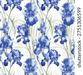 Wildflower iris flower pattern in a watercolor style isolated. Full name of the plant: irises. Aquarelle wild flower for background, texture, wrapper pattern, frame or border.