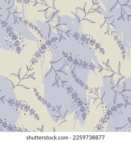 Wildblume-Lavendel-Muster in einem einzeiligen Stil. Anlage: Schwarz-Weiß-Farbenlavender. Skizze Wildblume für Hintergrund, Textur, Wrapper-Muster, Rahmen oder Rahmen.