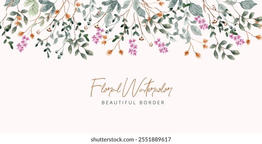 wildflower and leaves watercolor border