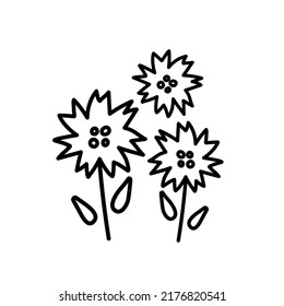 Wildflower line art bouquet. Hand drawn flowers, meadow herbs, wild plants, botanical elements for design projects. Vector illustration.
