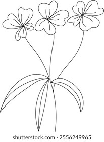 Wildflower line art. Flat isolated  hand drawn flowers. Minimalist style vector illustration