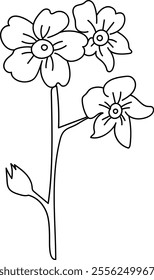 Wildflower line art. Flat isolated  hand drawn flowers. Minimalist style vector illustration