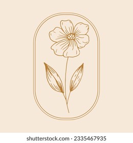 Wildflower linear logo sketch. Flower wreath wedding emblem design. Vintage herbs sketch in modern simple style. Vector