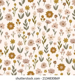 Wildflower meadow seamless pattern design for textile, fabric, wallpaper, stationery surface design. Floral digital repeating background