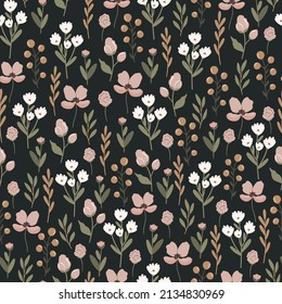 Wildflower meadow seamless pattern design for textile, fabric, wallpaper, stationery surface design. Floral digital repeating background