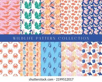 Wildflower minimalist seamless pattern collection. Decorative wallpaper.