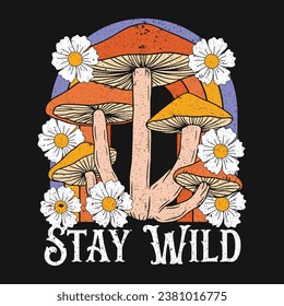 : Wildflower Mushroom Vintage Vector T-shirt Design