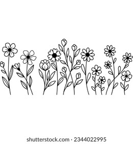 Wildflower Outline Illustration Leaf Plant Nature Border Ornament