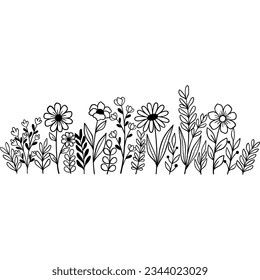 Wildflower Outline Illustration Leaf Plant Nature Border Ornament