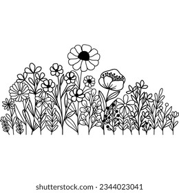 Wildflower Outline Illustration Leaf Plant Nature Border Ornament