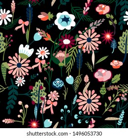 wildflower pattern. Colorful vector template for textile/ wallpapper/ social media background and other. Retro style.