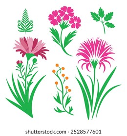 Wildflower pattern vector art with tendrils style icons natural design. wildflowers field of flowers illustration design isolated on white background, vector illustration.