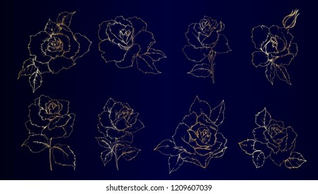 Wildflower Roses in gold in a vector style isolated. Vector flower for background, texture, wrapper pattern, frame or border.