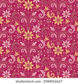 wildflower seamless pattern with intricate botanical textures for digital artwork and fabric printing