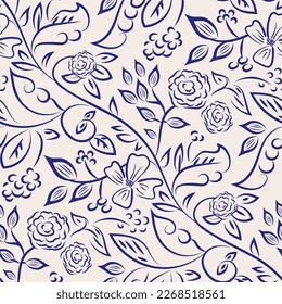 Fondo de patrón vectorial sin costuras de flor silvestre. El estilo boho vintage de las flores pradera fondo. Diseño botánico de líneas trazadas a mano. Flor de jardín cottagecore repetición maximalista para regalo