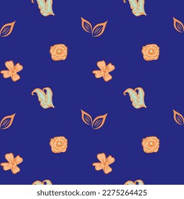 Wildflower seamless vector pattern background. Vintage boho style meadow flowers backdrop. Hand drawn line art painterly botanical design. Garden flower cottagecore maximalist repeat for gifting