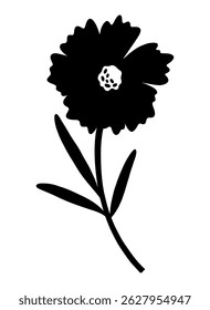 Wildflower silhouette. Blooming wild plant coreopsis, meadow flower, black color. Botanical element for design projects. Detailed shape, floral vector illustration