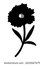 Wildflower silhouette. Blooming wild plant coreopsis, meadow flower in black color, detailed shape. Botanical element, floral vector illustration