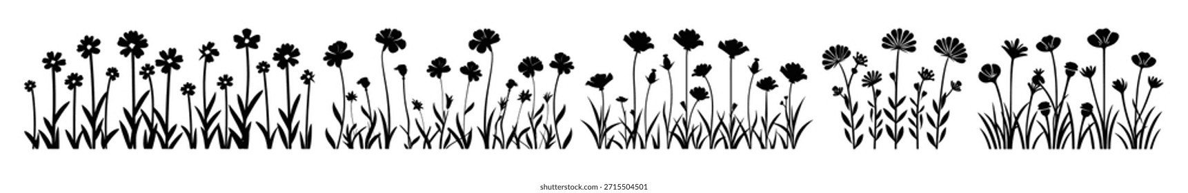 Vector de Paquete Clipart de silueta de flores silvestres 