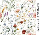 Wildflower Watercolor, Seamless Pattern, Garden Flowers, Floral, Boho, Watercolor Flower