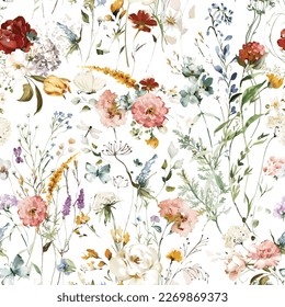 Wildflower Watercolor, Seamless Pattern, Garden Flowers, Floral, Boho, Watercolor Flower svg