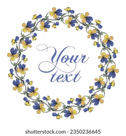 Wildflower wreath. Vector illustration. Place for text.Plus brush