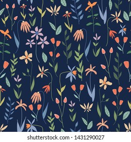 Wildflowers in the air Navy pattern