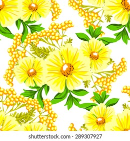 Wildflowers. Beautiful wallpaper seamless vintage flower pattern. Easy to edit. Using mask.