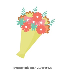 Wildflowers bouquet semi flat color vector object. Happy birthday gift. Full sized item on white. Rustic flower arrangement. Simple cartoon style illustration for web graphic design and animation