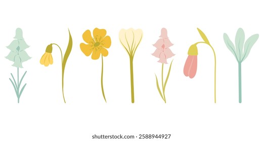 Wildflowers, flowers set, for greeting card, invitation and other printing design