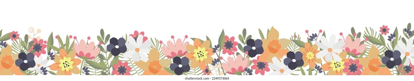 Wildflowers, frame, border spring grass seamless pattern 3d realistic vector