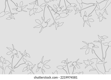 Wildflowers frame outline. Vector wildflowers line art design. Flowers border. Wedding flower frame.